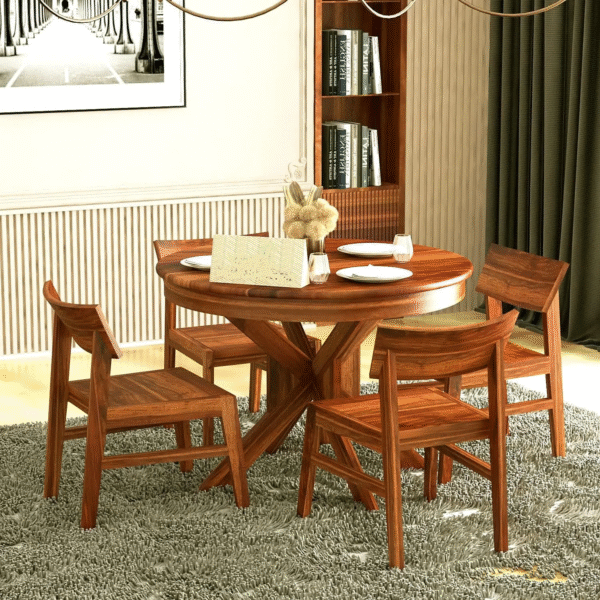 Solid Wood Dining Table Set | Wooden Dining Table and Chair | Round Table Top | Sheesham Wood