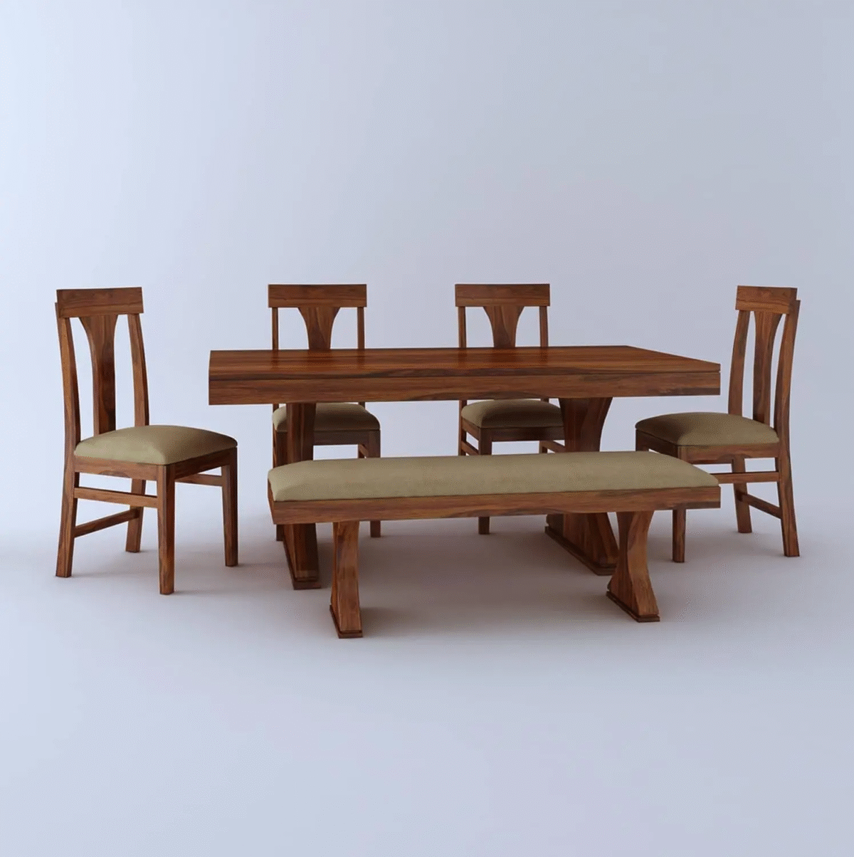 Modern Dining Set 6 Seater | Dining Set with Bench | Sheesham Wood | Sheesham Wood | All Size - Image 2