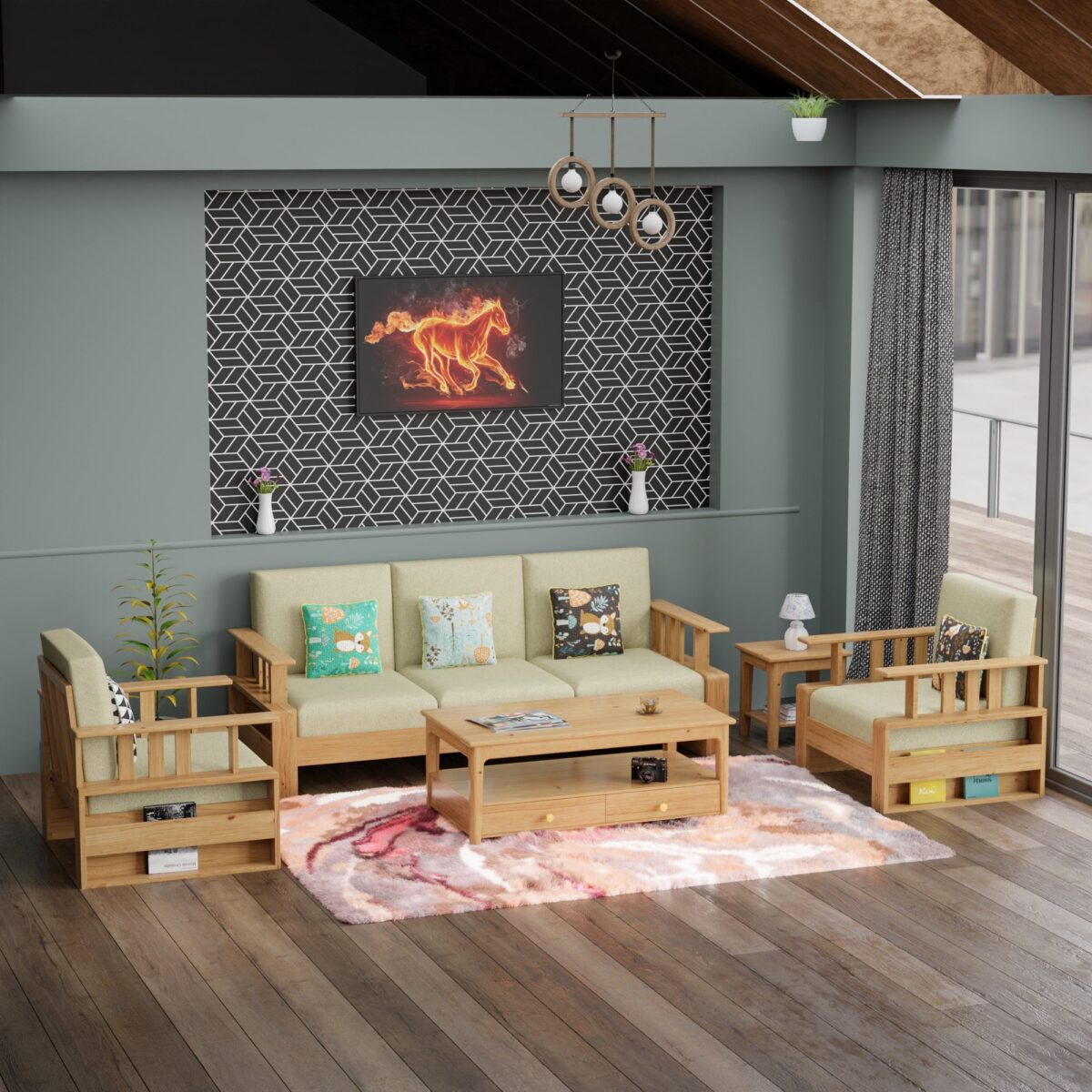 Contemporary Premium Pine Wood Sofa Set | Wooden Sofa Design | Sofa Set For Living Room