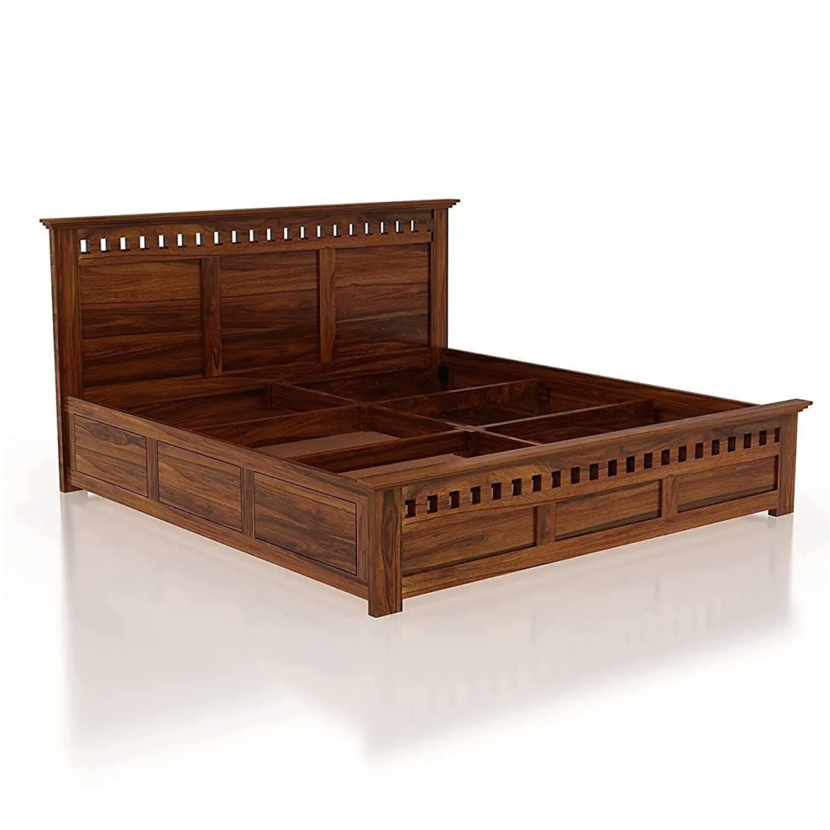 Modern Bed With Storage | Wooden Storage Bed in Sheesham Wood |  King/Queen Size | Wooden Headboard - Image 4