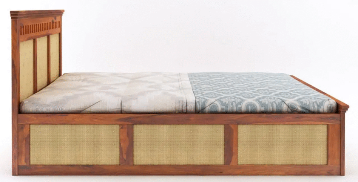 Indian Bed Design | Wood Carving Bed made up of Sheesham Wood | King/Queen Size |3 Side cane Design |  Cane Headboard Design - Image 3