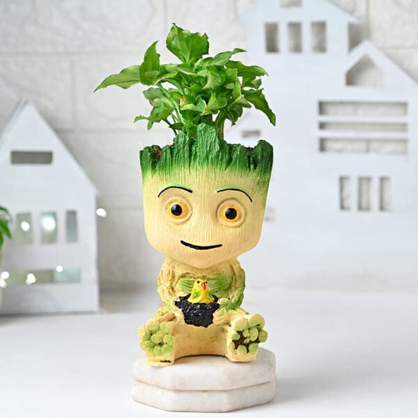 Green Syngonium Live Indoor Plant In Cute Avenger Big Groot Resin Multicolor Vase Pot For Living Room, Balcony, Table Corner, Office/Home Decoration