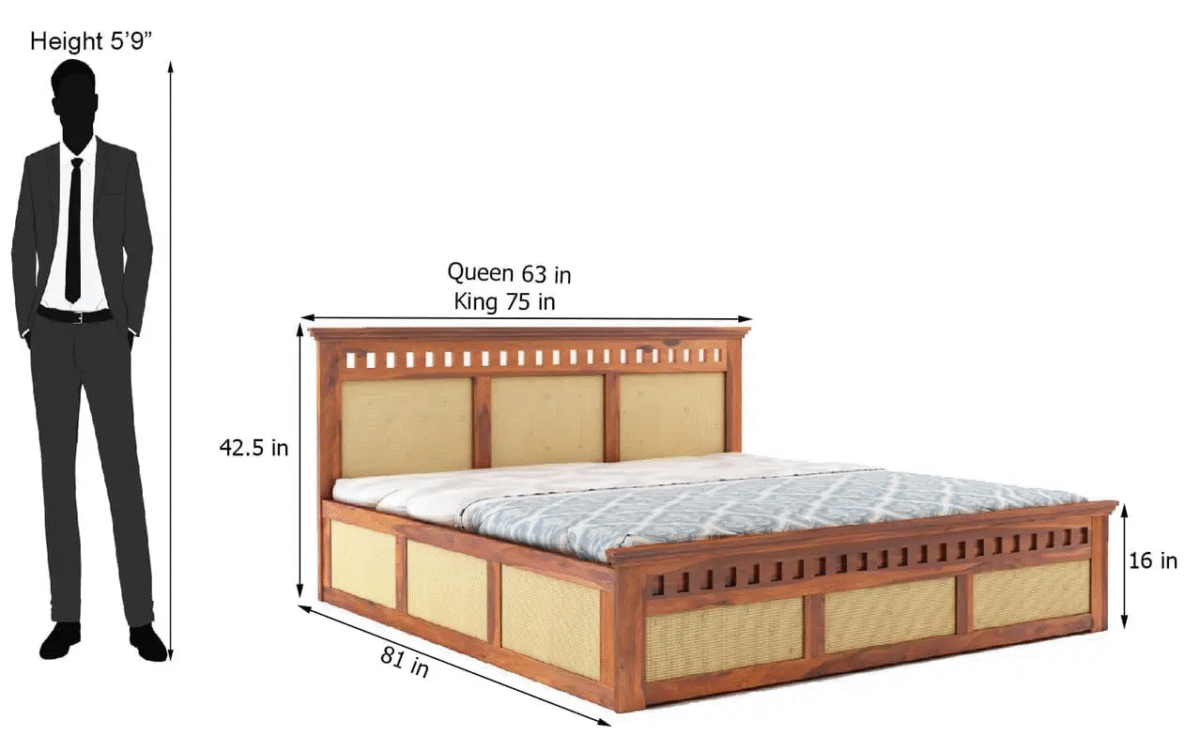 Indian Bed Design | Wood Carving Bed made up of Sheesham Wood | King/Queen Size |3 Side cane Design |  Cane Headboard Design - Image 4