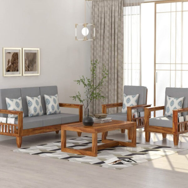 Sheesham Wood Sofa Set 5 Seater For Living Room With Side Magazine Newspaper Holder