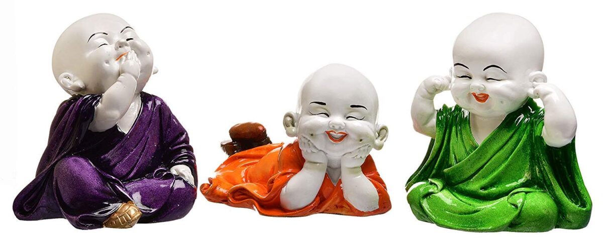 Handcrafted Cute Child Monk Showpiece 3 Baby Buddha | Baby Monk Statue Vaastu 3 Multiple Piece - Image 2