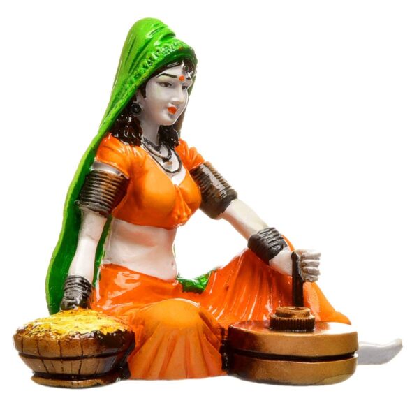 Handcrafted Rajasthani Lady Decorative Showpiece Using Chakki Flour Machine for Home Décor