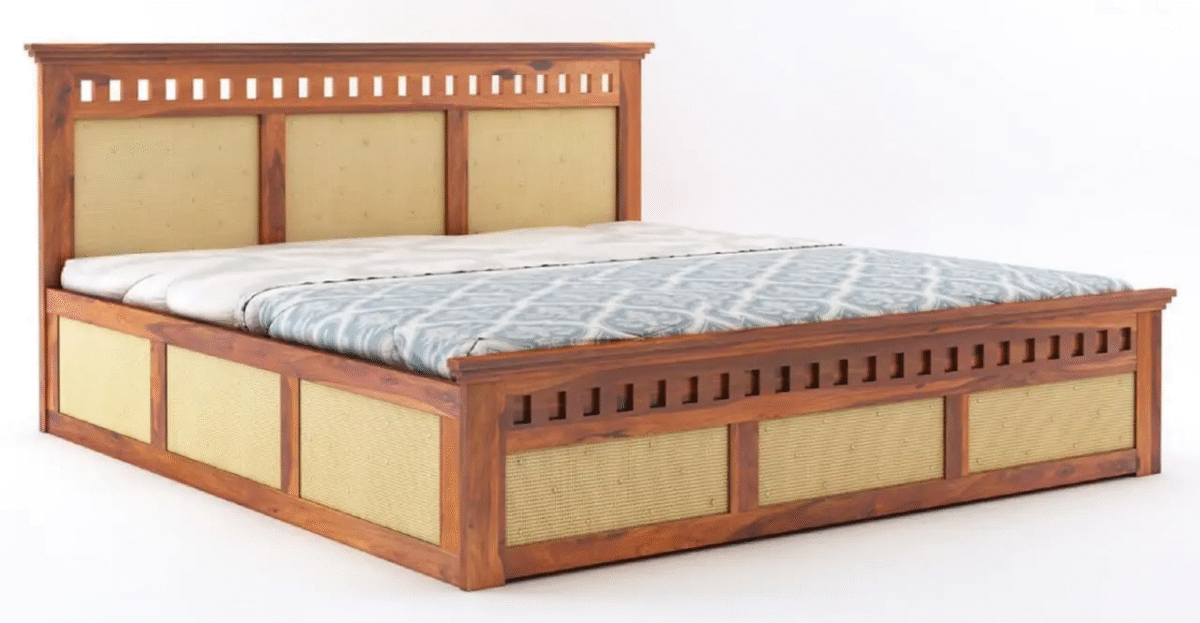 Indian Bed Design | Wood Carving Bed made up of Sheesham Wood | King/Queen Size |3 Side cane Design |  Cane Headboard Design - Image 5