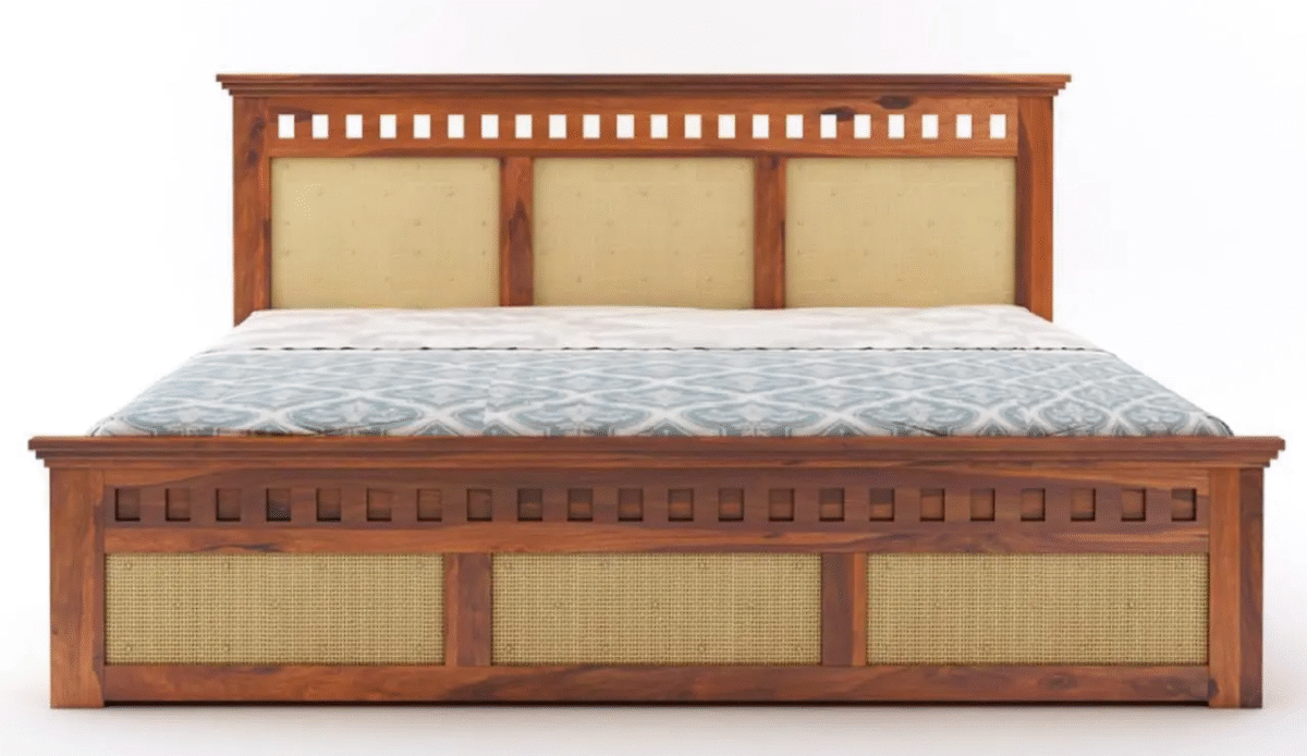 Indian Bed Design | Wood Carving Bed made up of Sheesham Wood | King/Queen Size |3 Side cane Design |  Cane Headboard Design - Image 6