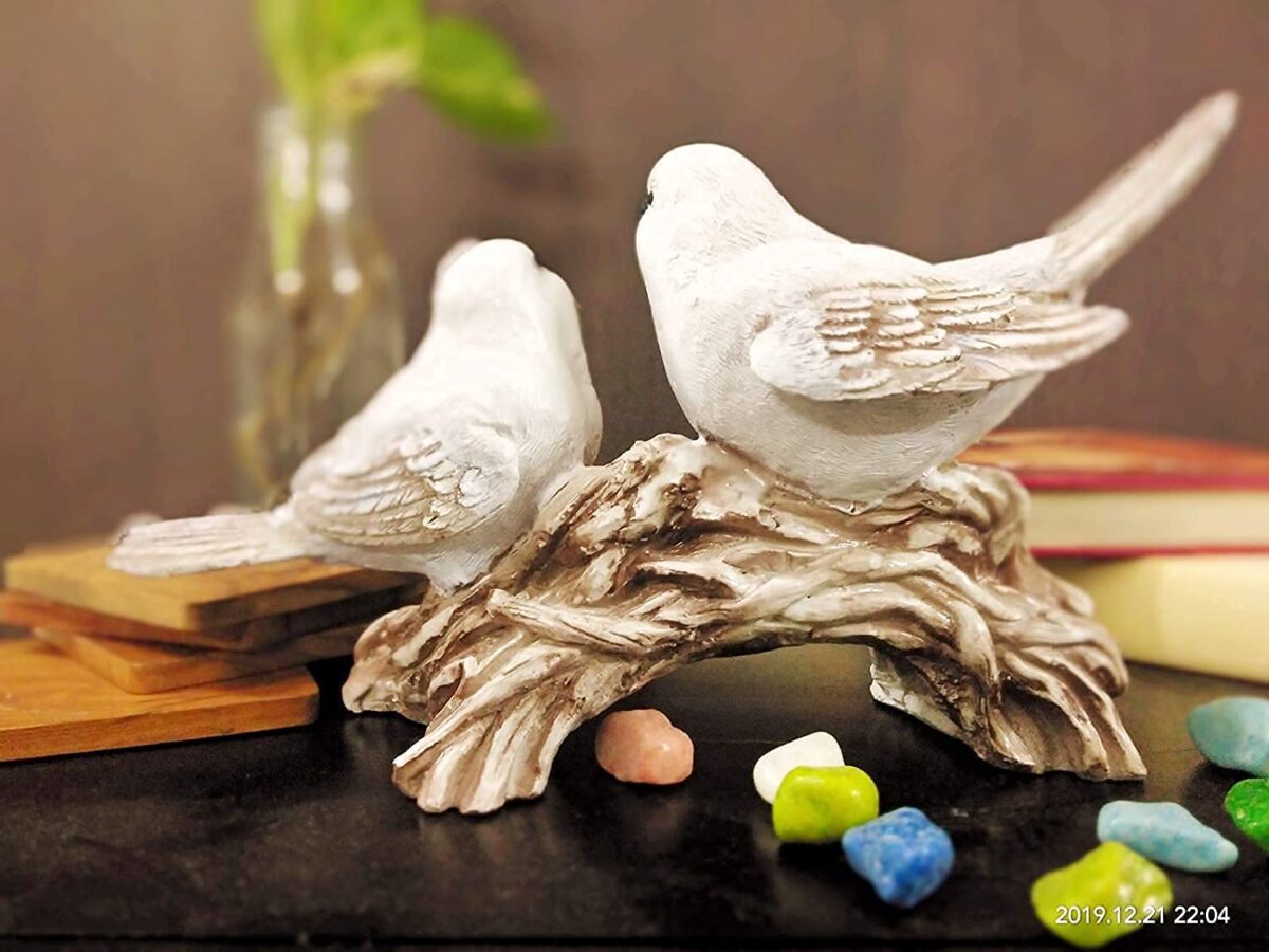 Handicrafted Polyresin Cute Love Birds Sitting On Branch of Tree Figurine Showpiece - Image 2