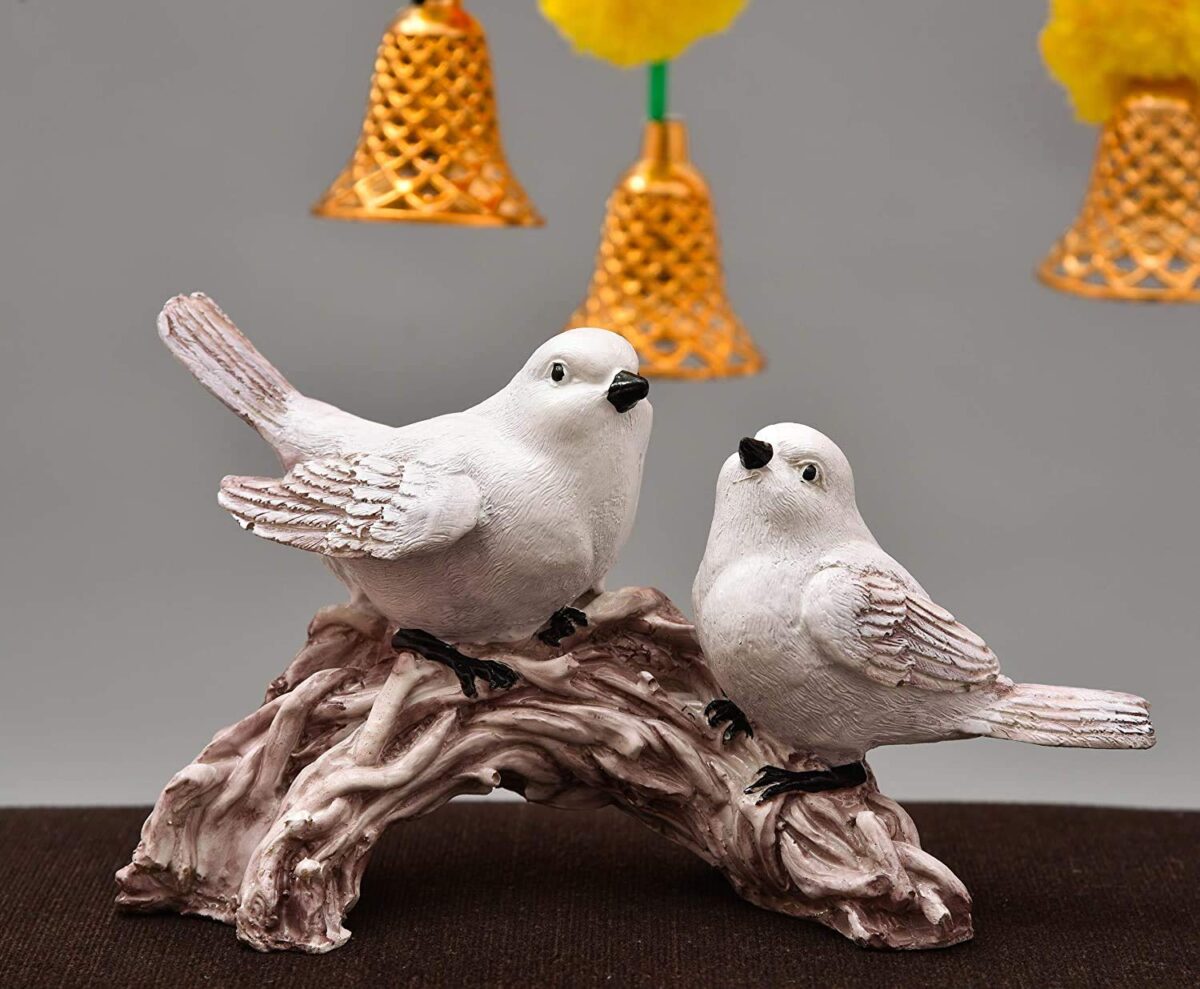Handicrafted Polyresin Cute Love Birds Sitting On Branch of Tree Figurine Showpiece