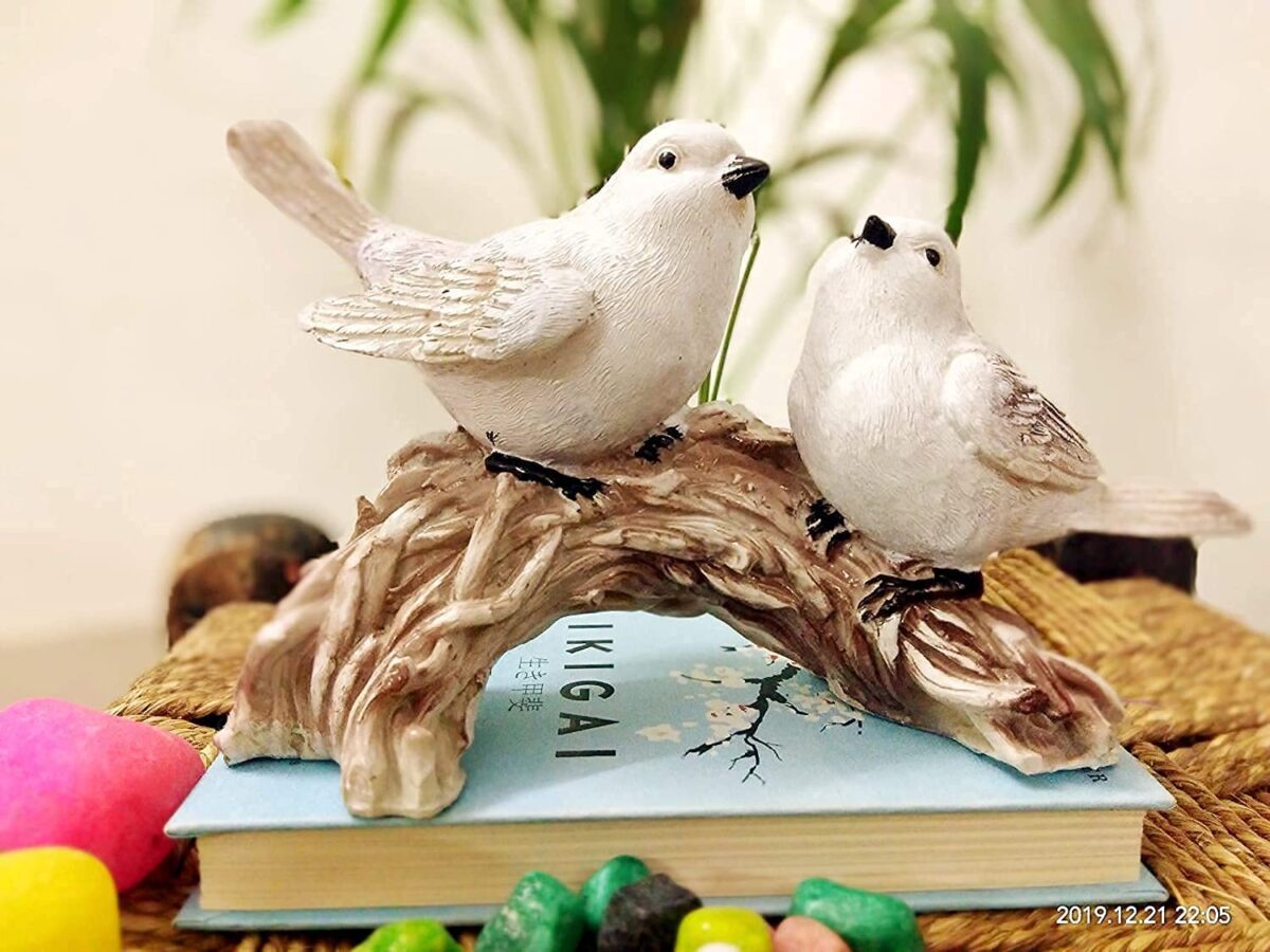 Handicrafted Polyresin Cute Love Birds Sitting On Branch of Tree Figurine Showpiece - Image 3