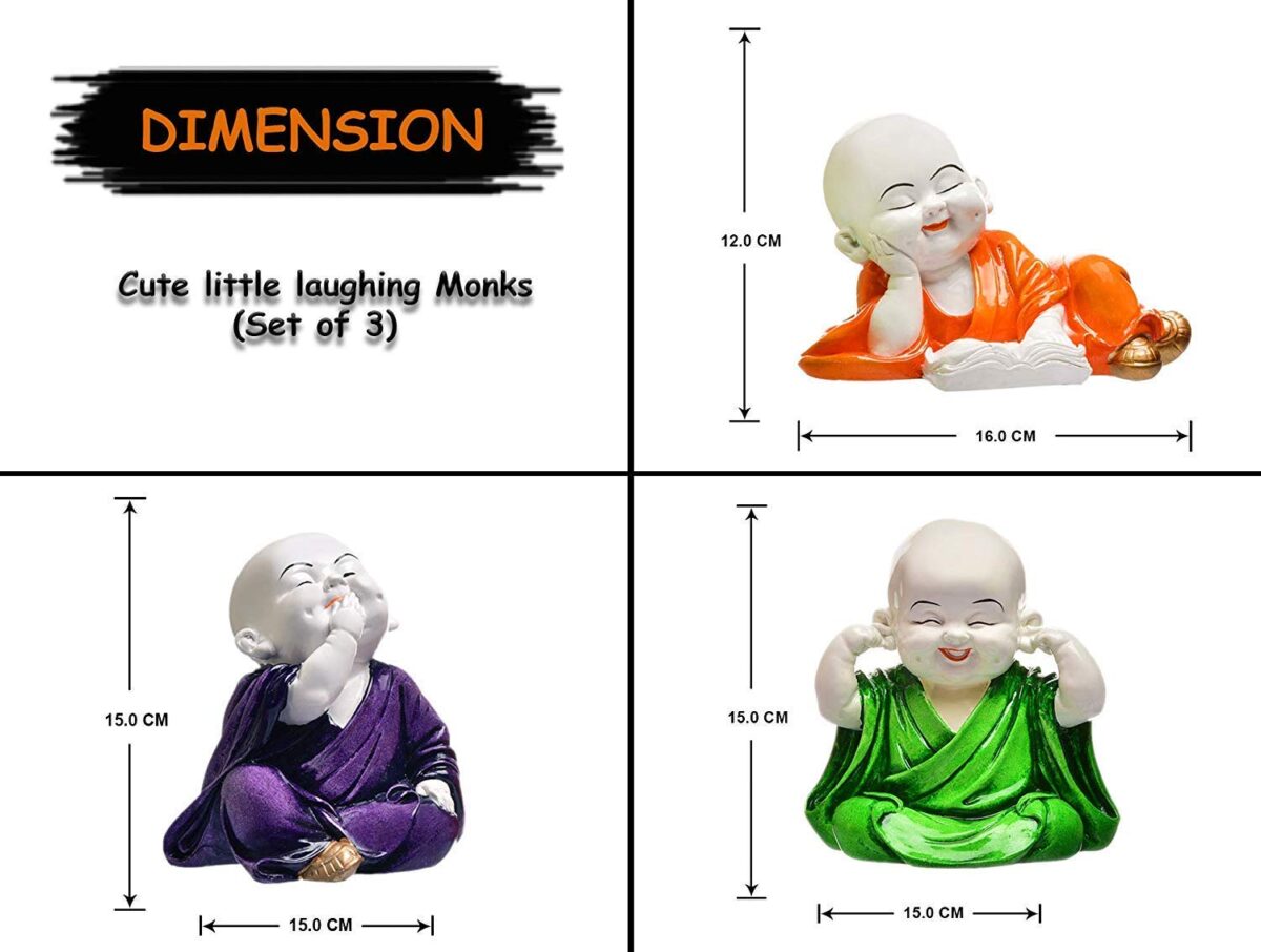 Handcrafted Cute Child Monk Showpiece 3 Baby Buddha | Baby Monk Statue Vaastu 3 Multiple Piece - Image 5