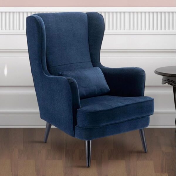 LNW Wooden Wing Chair | High Back Chair | Arm Chair For Living Room Bedroom Dark Blue