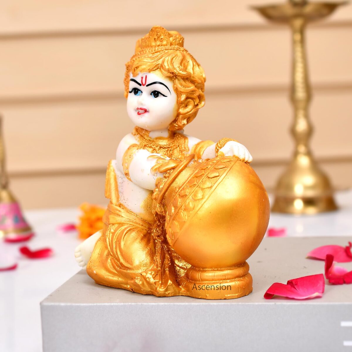 Polyresin Bal Gopal Makhan Chor Matki Krishna Statue for Gift showpiece Pooja Room Home Decoration Lord Krishna Sculpture - Image 2