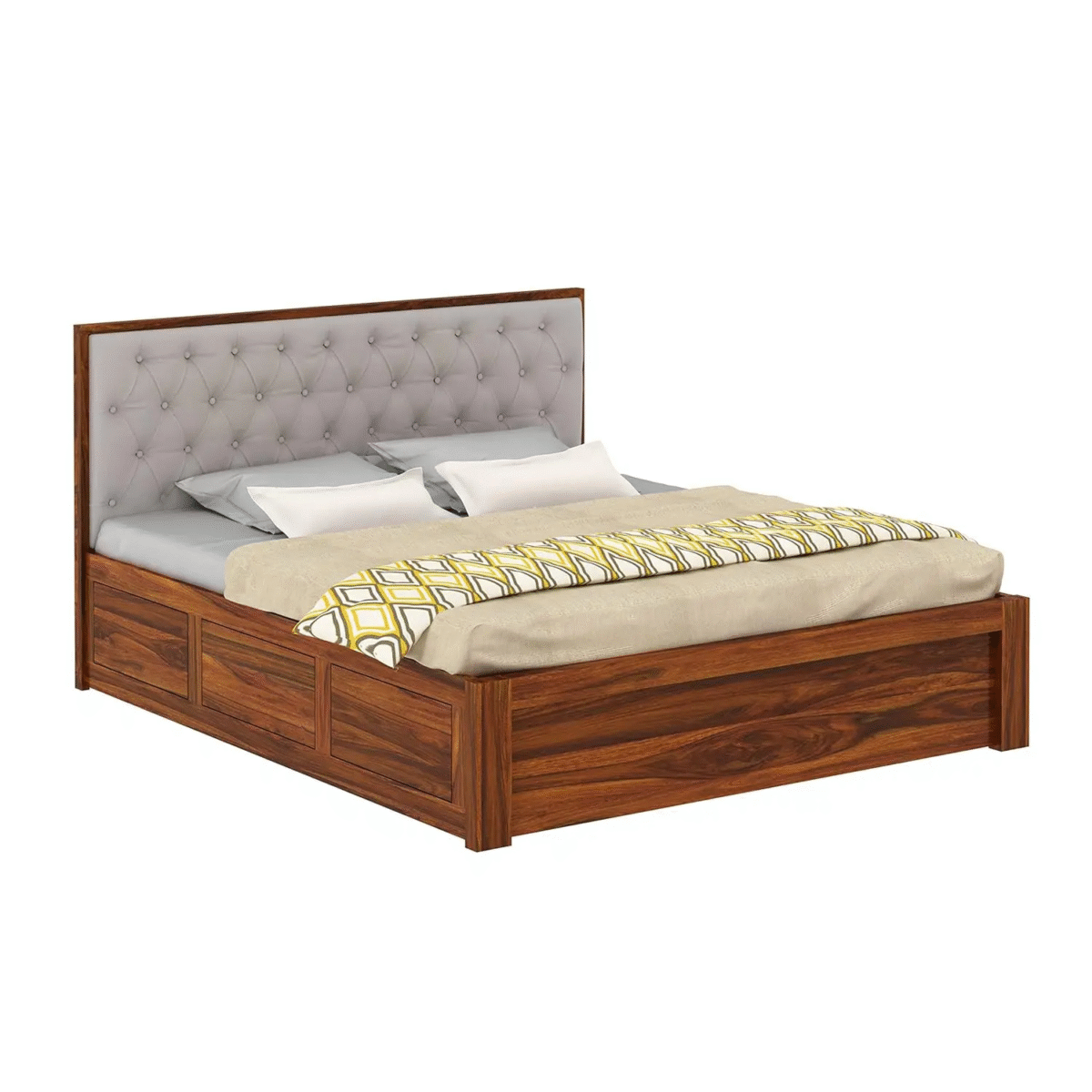 Sheesham Wood Bed | Palang Design  | Wooden Storage Bed in Sheesham |  King/Queen Size - Image 2