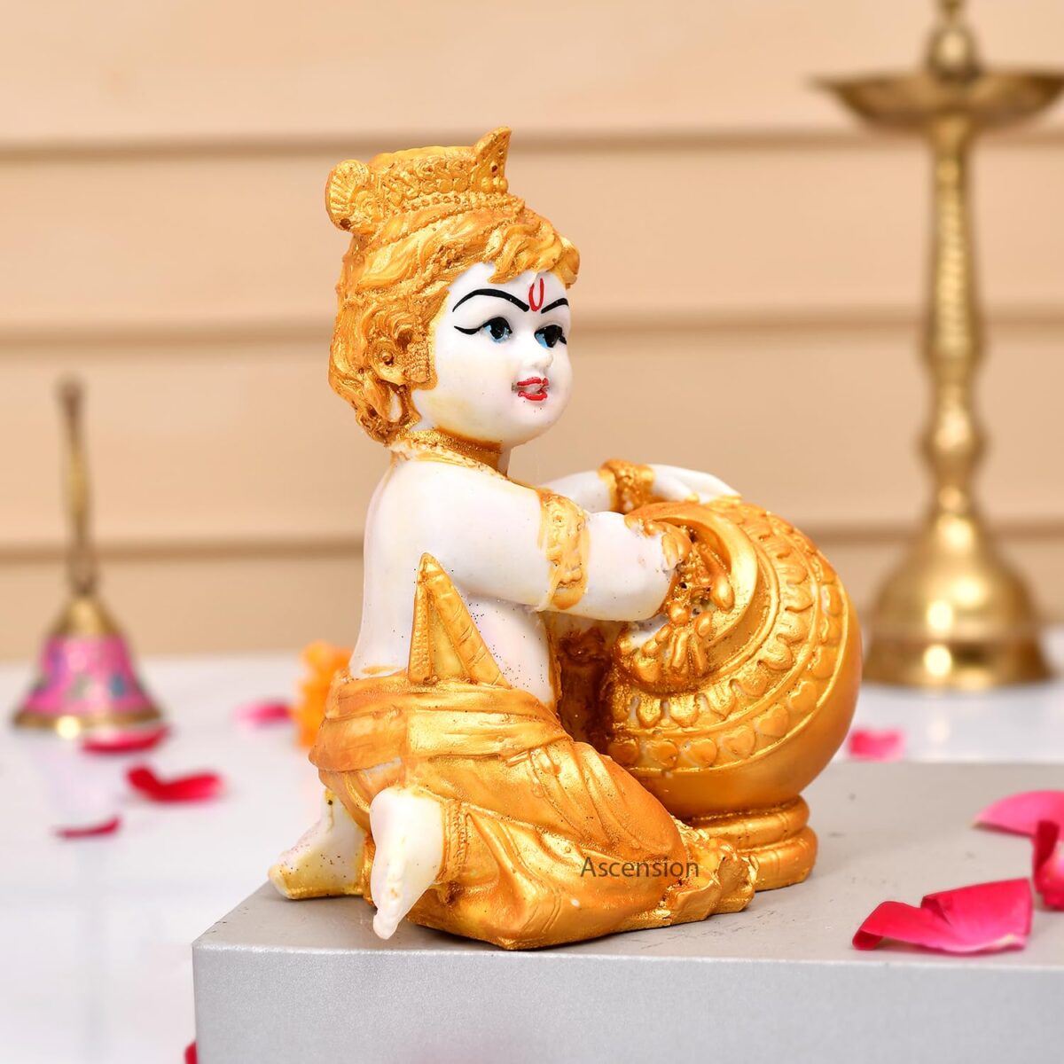 Polyresin Bal Gopal Makhan Chor Matki Krishna Statue for Gift showpiece Pooja Room Home Decoration Lord Krishna Sculpture - Image 3