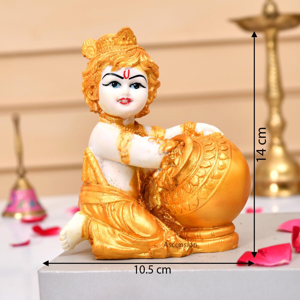 Polyresin Bal Gopal Makhan Chor Matki Krishna Statue for Gift showpiece Pooja Room Home Decoration Lord Krishna Sculpture - Image 5