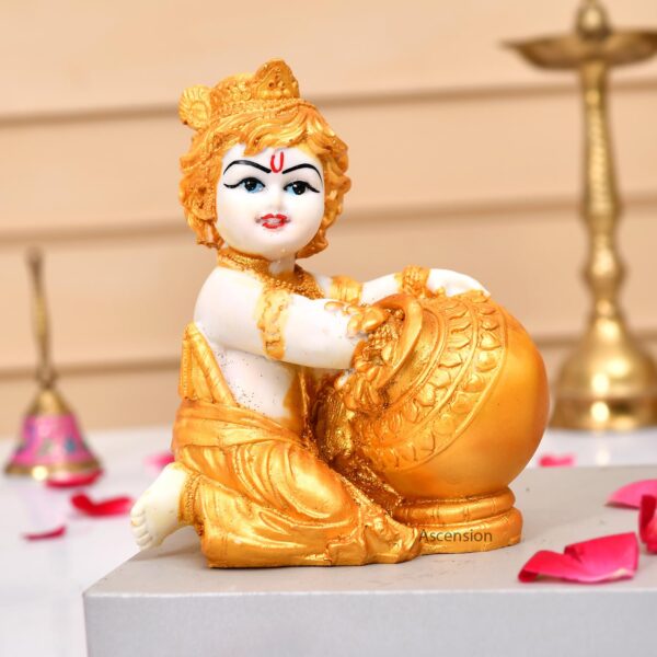Polyresin Bal Gopal Makhan Chor Matki Krishna Statue for Gift showpiece Pooja Room Home Decoration Lord Krishna Sculpture
