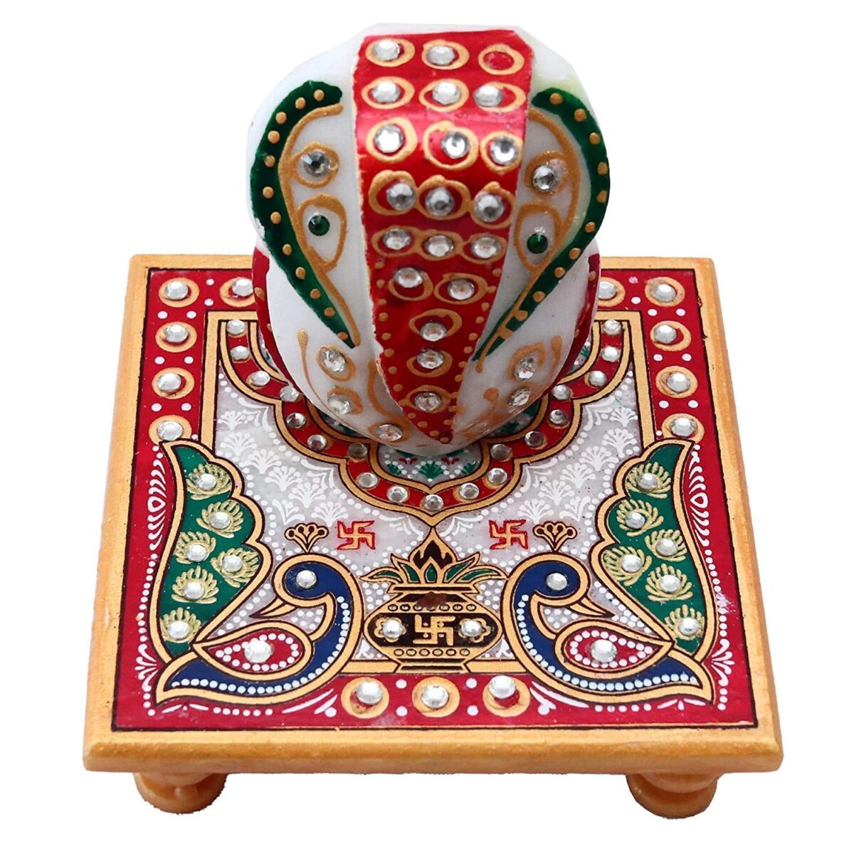 Handcrafted White Marble Chowki Ganesh Sculpture for Home Decoration/Gifting/Pooja - Image 4