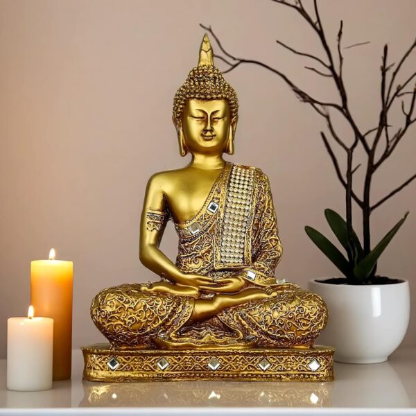 Meditating Sitting Buddha Decorative showpiece Items | Religious Idol Figurine Sculpture Spiritual Gift Decoration