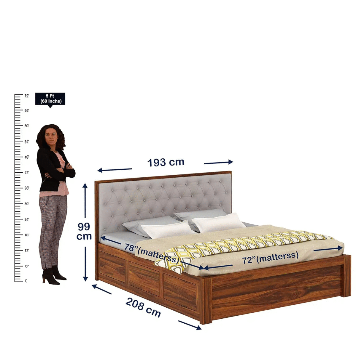 Sheesham Wood Bed | Palang Design  | Wooden Storage Bed in Sheesham |  King/Queen Size - Image 6