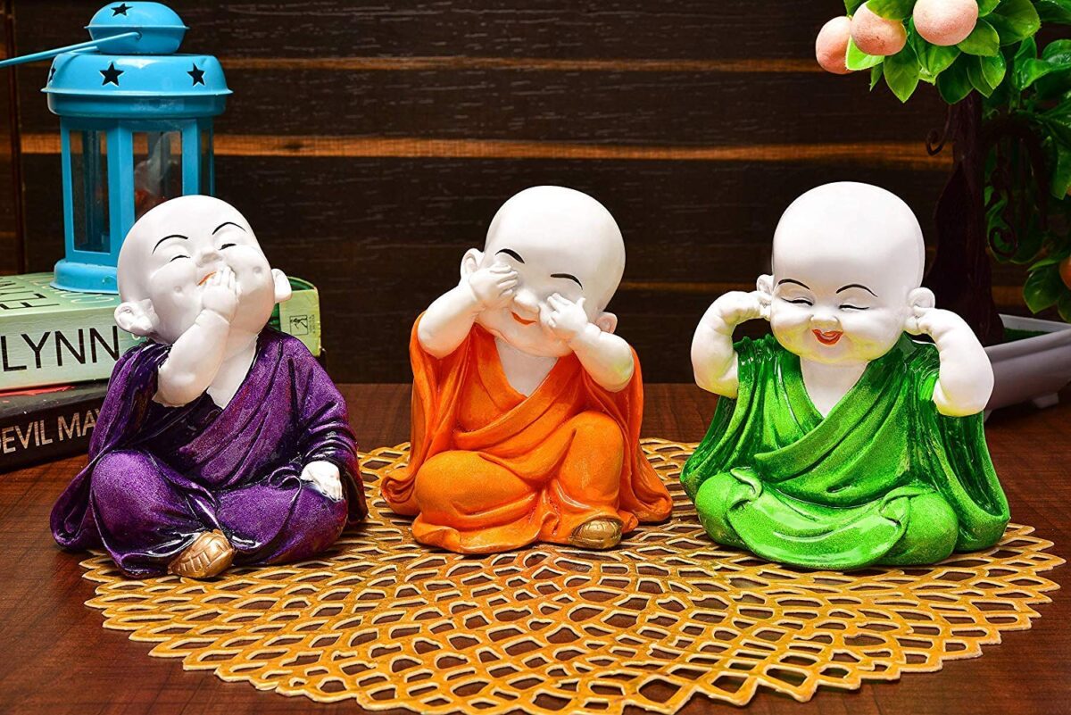 Handcrafted Cute Child Monk Showpiece 3 Baby Buddha | Baby Monk Statue Vaastu 3 Multiple Piece