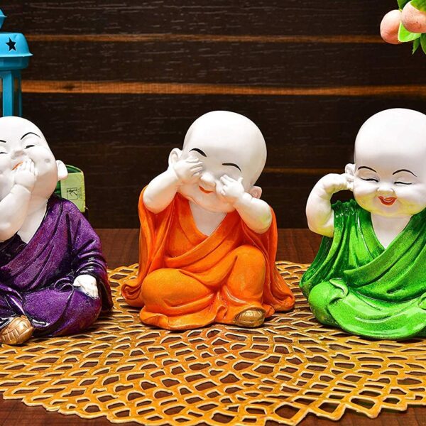 Handcrafted Cute Child Monk Showpiece 3 Baby Buddha | Baby Monk Statue Vaastu 3 Multiple Piece