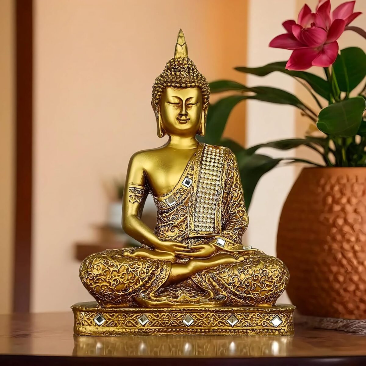 Meditating Sitting Buddha Decorative showpiece Items | Religious Idol Figurine Sculpture Spiritual Gift Decoration - Image 4
