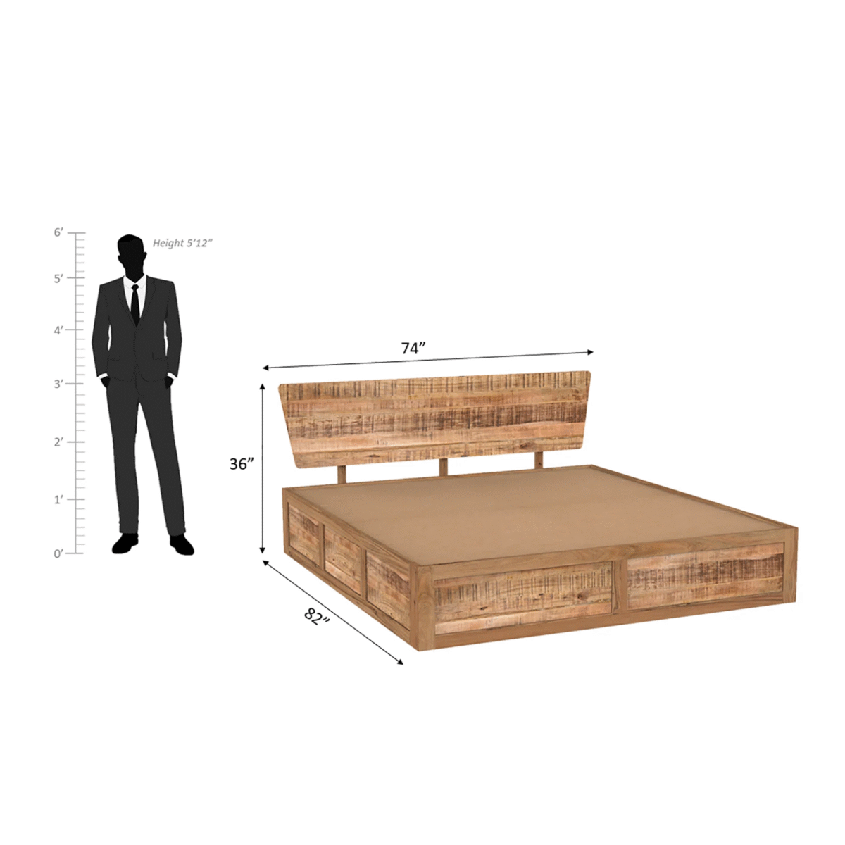 Modern Bed | Wooden Storage Bed in Mango Wood |  King/Queen Size | Simple Headboard - Image 4