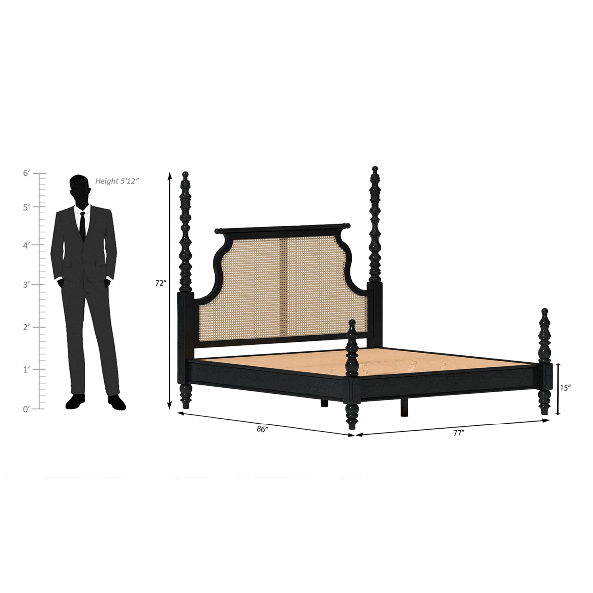 Indian Bed Design | Wood Carving Bed made up of Sheesham Wood | King/Queen Size | Cane Headboard - Image 4