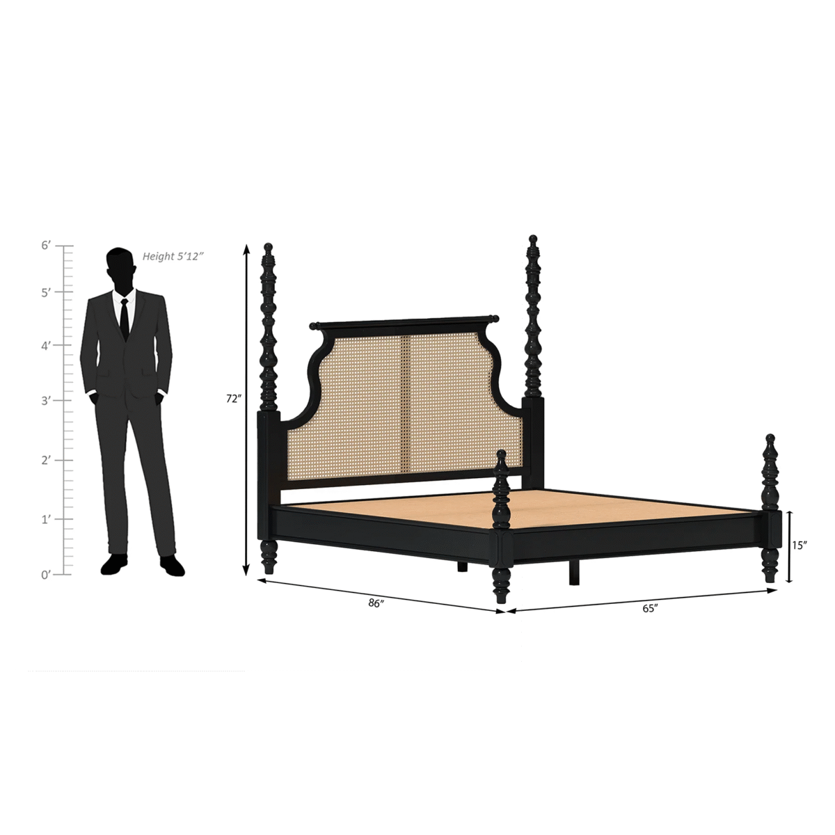 Indian Bed Design | Wood Carving Bed made up of Sheesham Wood | King/Queen Size | Cane Headboard - Image 5