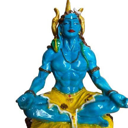 Small Blue Adiyogi Shiva with Golden Trishul Om in Damru Mahayogi Shiva Idol Meditating Shiva Sculpture