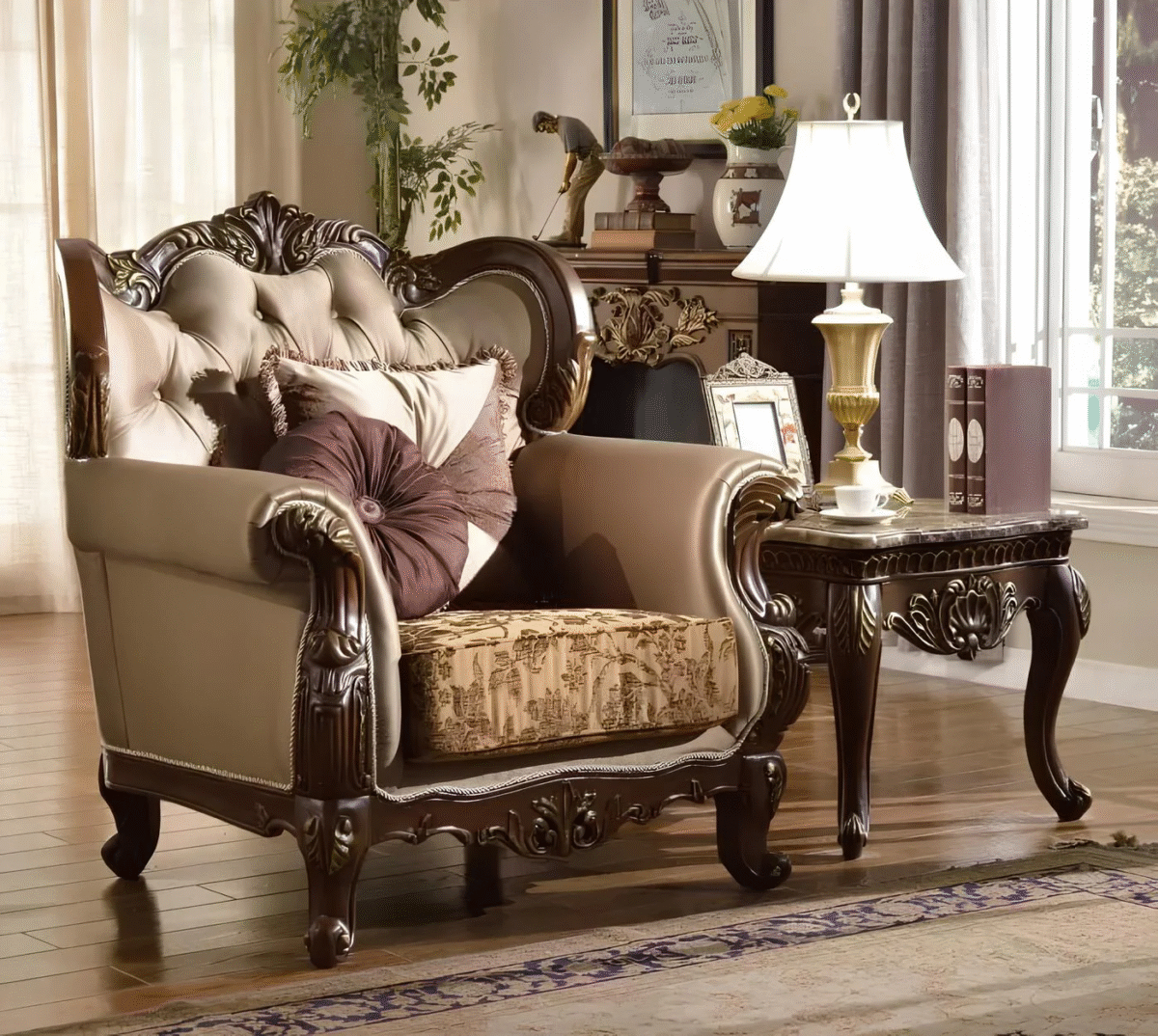 Leather Sofa | Contemporary Sofa Set Design | Sheesham Wood Hand Carved Set - Image 3