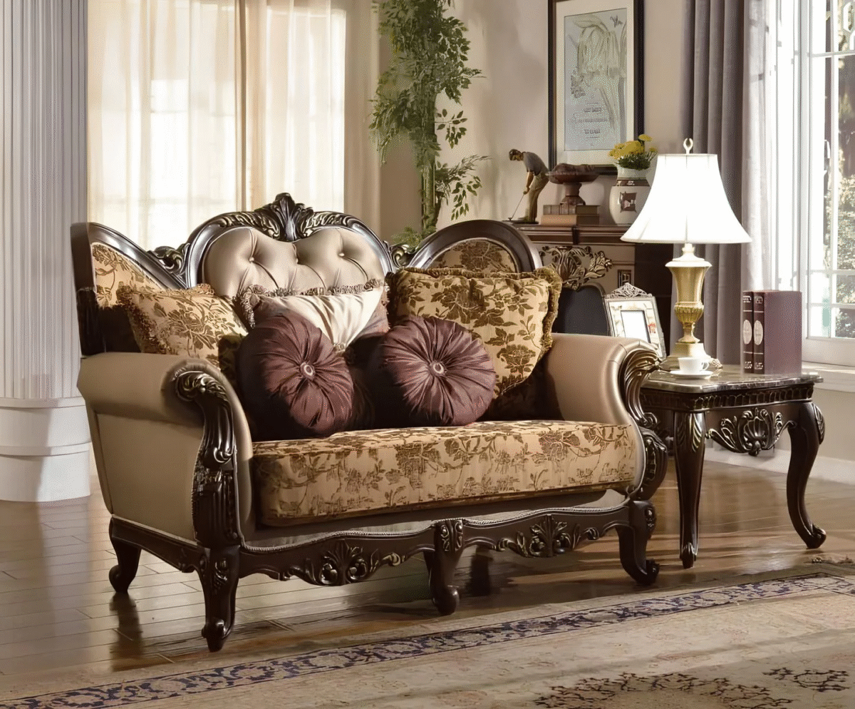 Leather Sofa | Contemporary Sofa Set Design | Sheesham Wood Hand Carved Set - Image 4