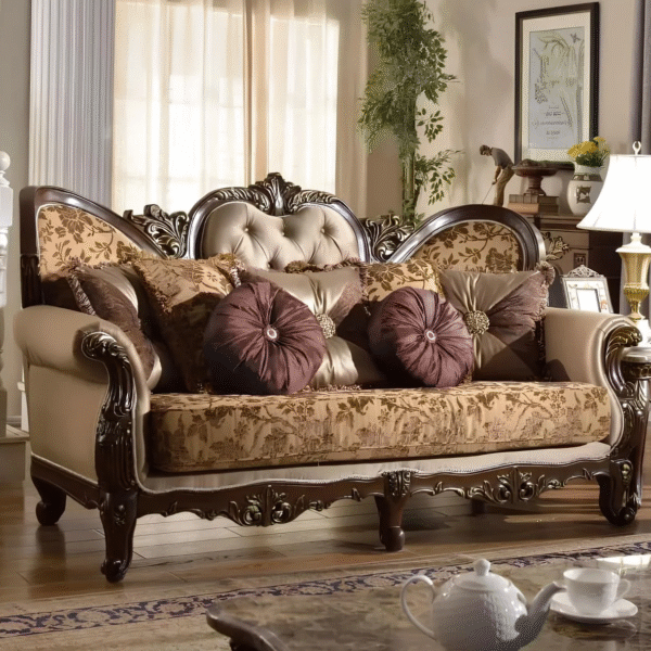 Leather Sofa | Contemporary Sofa Set Design | Sheesham Wood Hand Carved Set