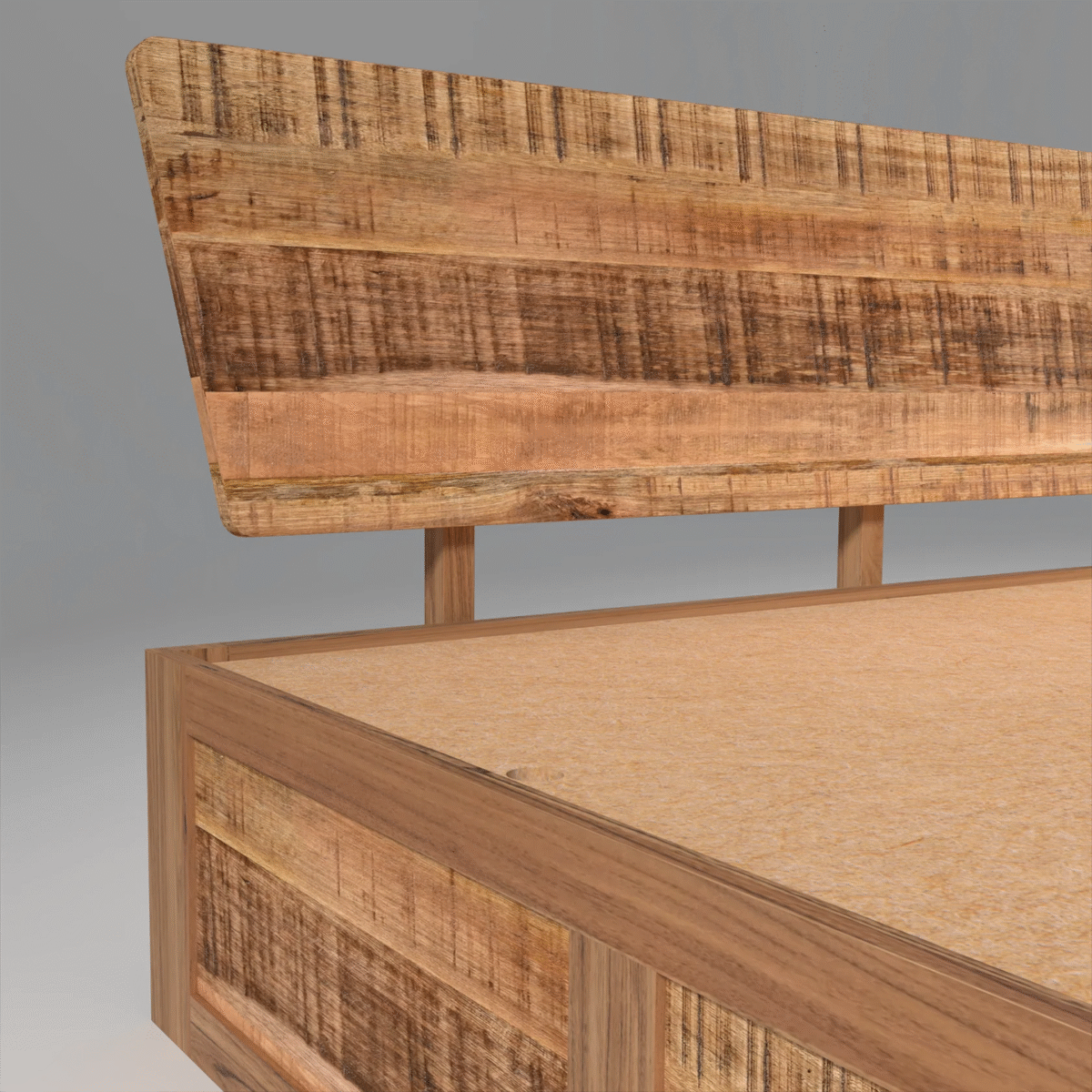 Modern Bed | Wooden Storage Bed in Mango Wood |  King/Queen Size | Simple Headboard - Image 5