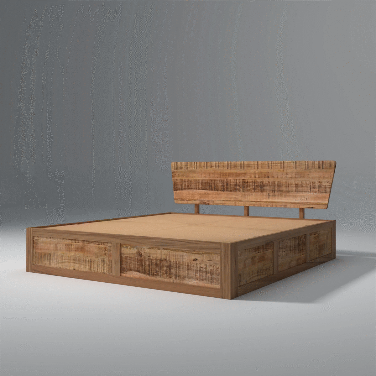 Modern Bed | Wooden Storage Bed in Mango Wood |  King/Queen Size | Simple Headboard - Image 2