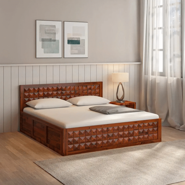 Modern Bed Design | Wooden Bed in Sheesham Wood | King/Queen Size | Bedroom Furniture