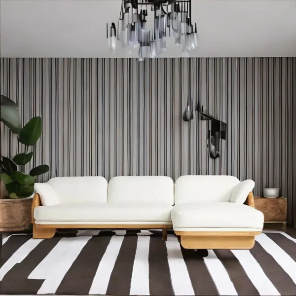 Cruse Solid Wood And Fabric Sectional Couch In White Sofa Set | L Shape Sofa Set Design | Solid Sheesham Wood Sofa Set For Living Room