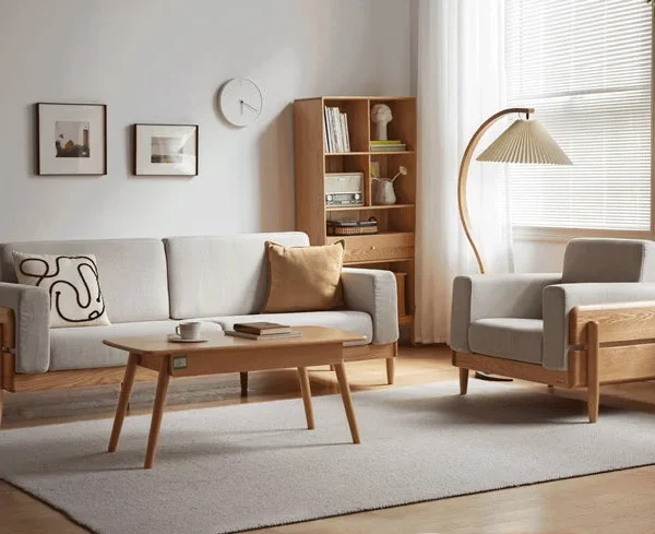 Ash Solid Wood Fabric Sofa | Simple Sofa Set Design | Solid Sheesham Wood Sofa Set For Living Room