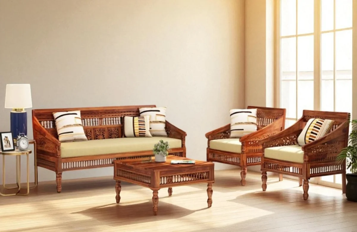 Handcrafted Wooden Sofa Set| Simple Sofa Set Design | Solid Sheesham Wood Sofa Set For Living Room