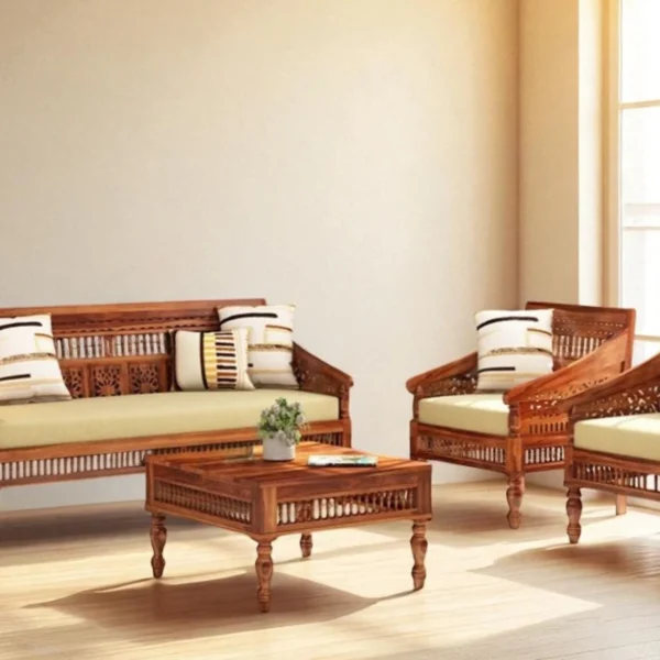 Handcrafted Wooden Sofa Set| Simple Sofa Set Design | Solid Sheesham Wood Sofa Set For Living Room