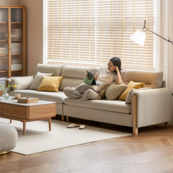 Luxury fabric sofa oak solid wood | 4 Seater L Shape Sofa Set Design | Solid Sheesham Wood Sofa Set For Living Room